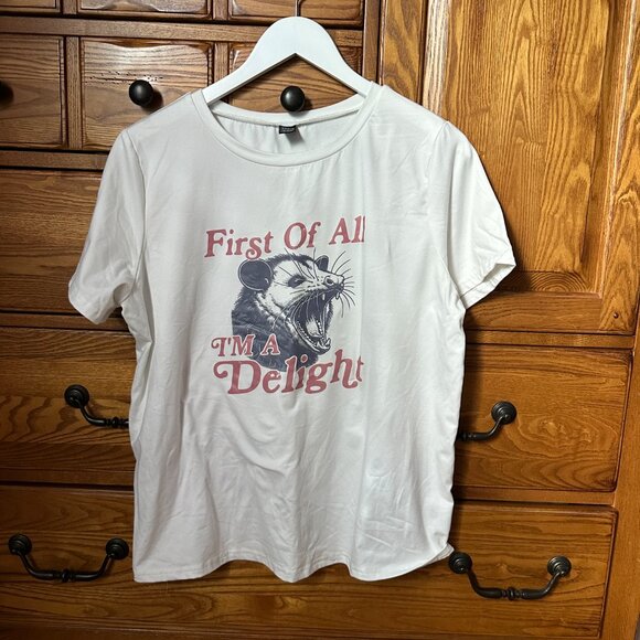 I'm a Delight Opossum T-shirt | White with Pink Lettering | Size XL | NWOT - Picture 2 of 5
